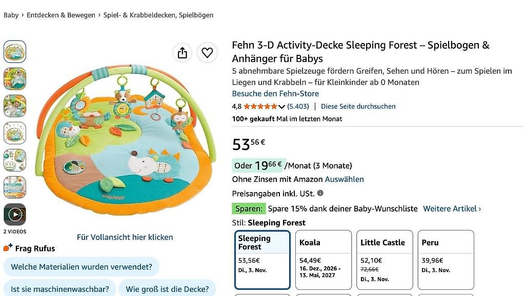 Spielmatte:  Fehn Sleeping Forest 3D Spieldecke mit Spielbogen  – Neu und originalverpackt aus Wallisellen von sai_ljq6 4