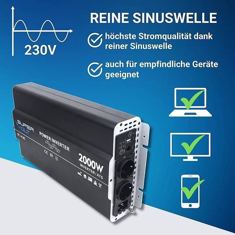 Inverter: Supervolt 12V 2000W Wechselrichter mit Display, NVS und FI – Usato da Bülach venduto da CAMPTIVITY 2