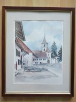 Muttenz Kirchenburg – Original-Farblithografie - Signiert