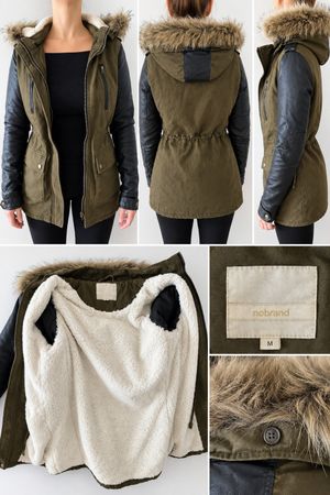 Damen Parka nobrand oliv schwarz gefüttert Grösse M