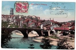 Fribourg, vieux pont, circulée 1910