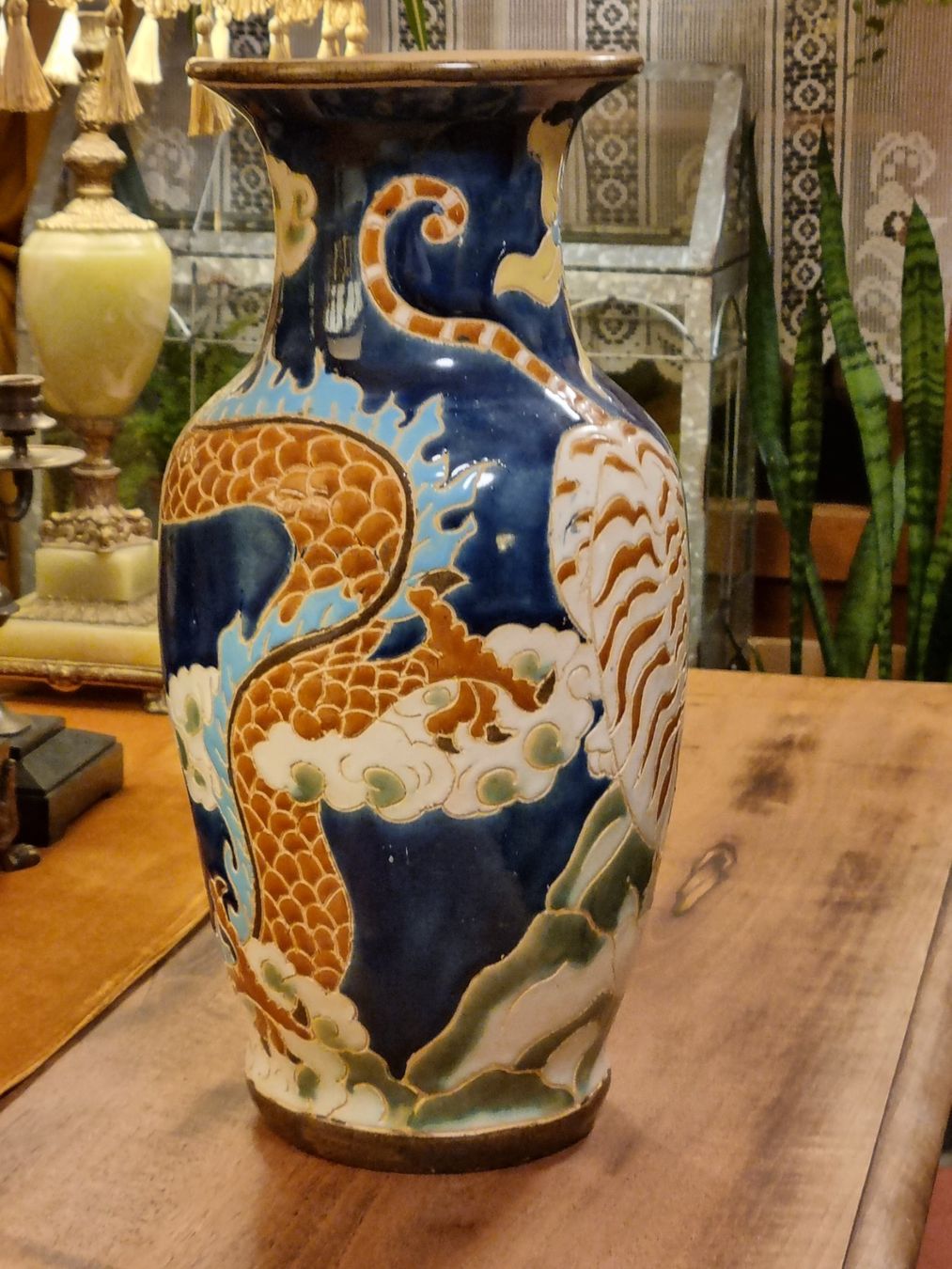 Vasi & Recipienti: Große Keramikvase Drache & Tiger blau, ca. 40 cm – Usato da Scharnachtal venduto da devin03 5