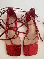 SCHUTZ Red Metallic Lace-Up Sandals – S. 40