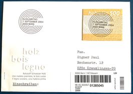 2004 / R- FDC Rohstoff Schweizer Holz Vollstempel
