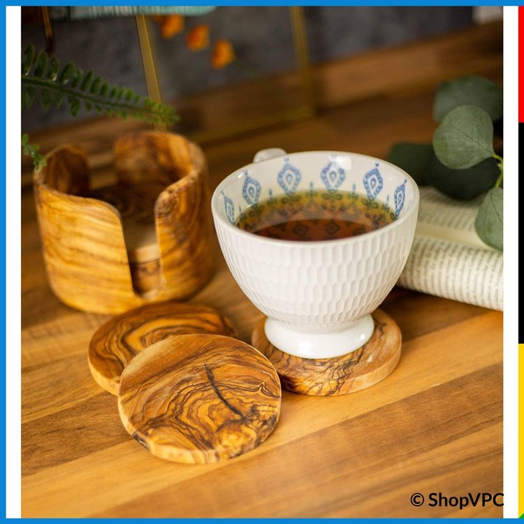 Blattmuster Holz Untersetzer Set - 4 Stück + Ständer Für Heiße Töpfe