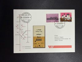 Bahnpostbeleg mit alter Fahrkarte Aefligen - Bern 1995