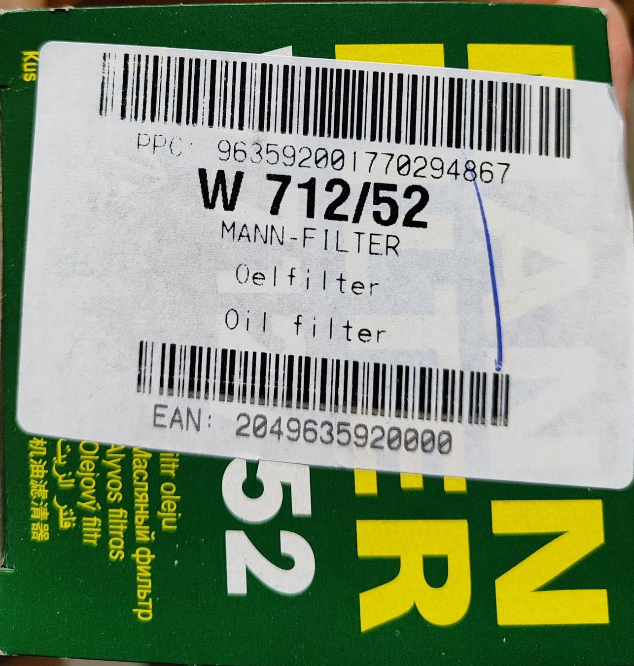Tutti pezzi di ricambio auto: Mann Filter W712/52 - Filtro Olio a VITE – Nuovo e nell'imballaggio originale da Sementina venduto da sas_5yf6 1