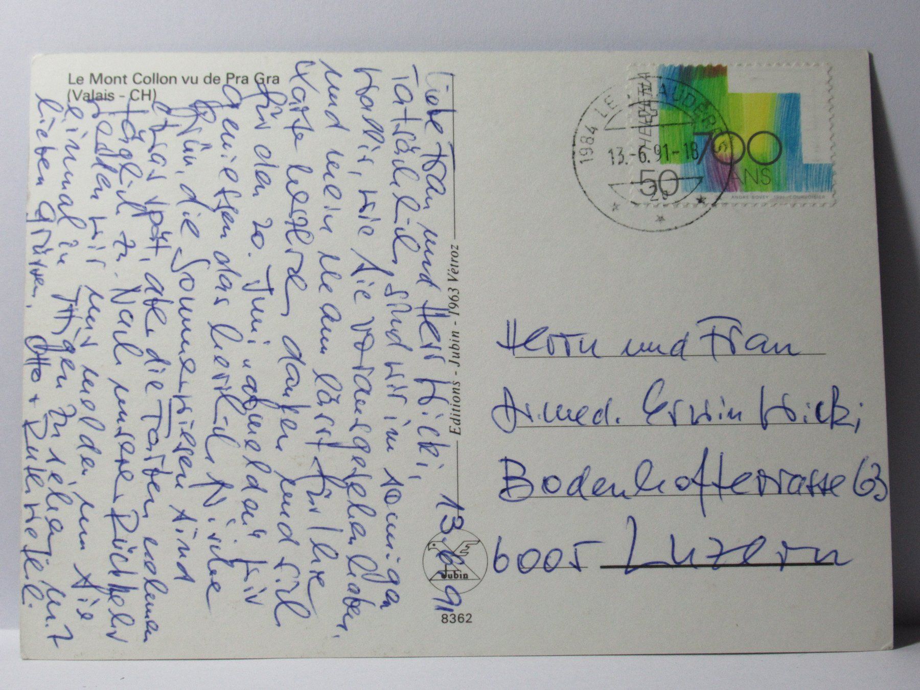 Cartoline postali: Le Mont Collon vu de Pra Gra – Usato da Grenchen venduto da frechri 1