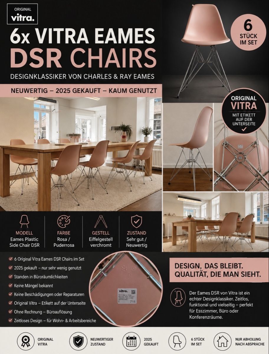 Vitra Stühle: Vitra Eames Plastic Side Chairs  (DSR  Eiffelgestell) – Neu (gemäss Beschreibung) aus Siggenthal Station von DynamicLight