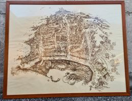 Mappa antica della città di Saint-Tropez con cornice in legn