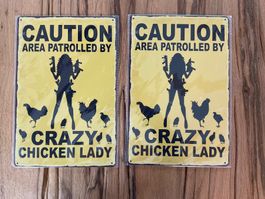 Blechschild / Vintage / Chicken / Crazy / Lady