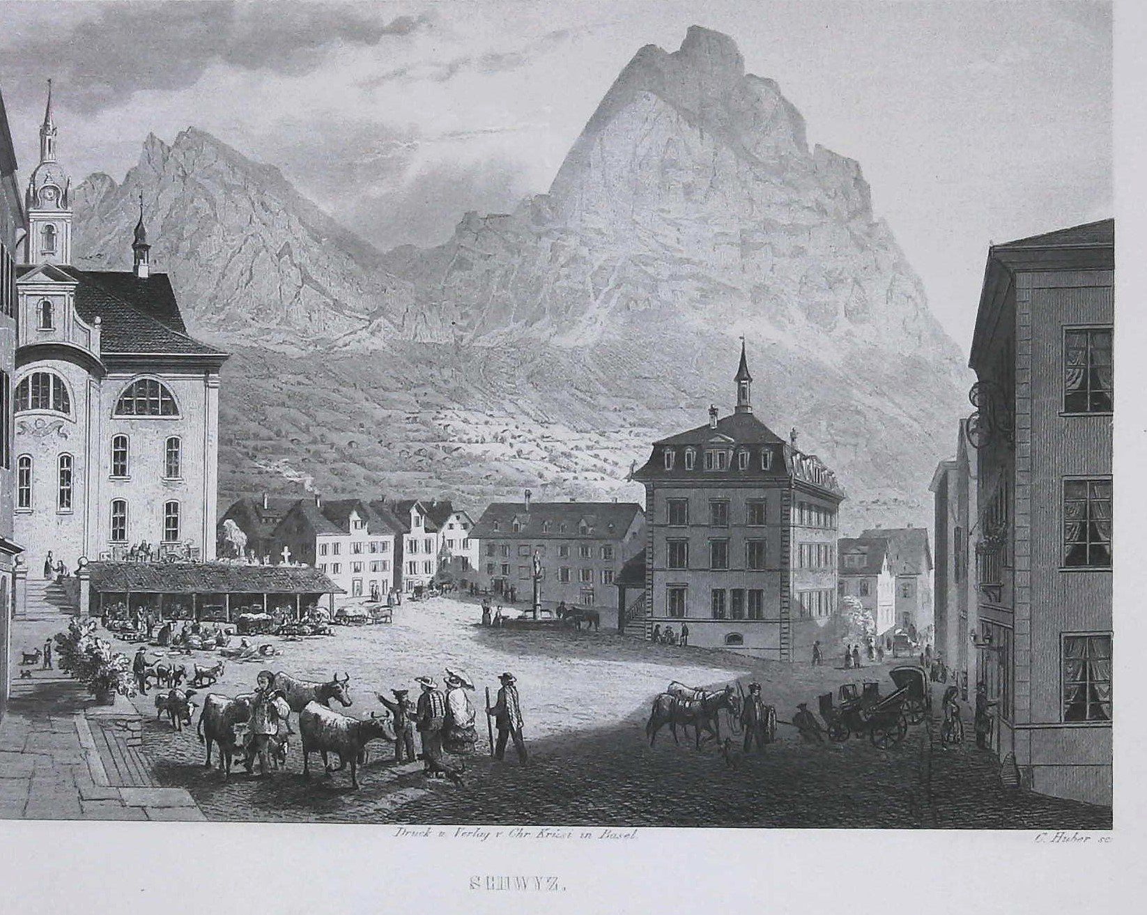 Stiche: Schwyz Stahlstich  von Huber – Gebraucht aus Rafz von Helvet32 1
