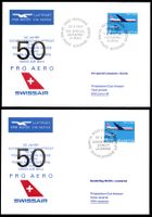2 FDC Pro Aero Swissair 50 J. Schweizerische Luftpost 1969