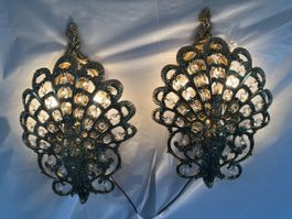Wandlampen Pfau Design Messing Kristall neuwertig