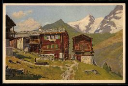 Künstler-AK Saas-Fee, Saas-Fee mit Fletschhorn