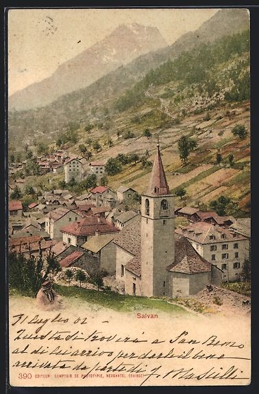 Ansichtskarten: AK Salvan, Teilansicht mit Kirche, 1902 – Gebraucht aus Berlin von bartko-reher