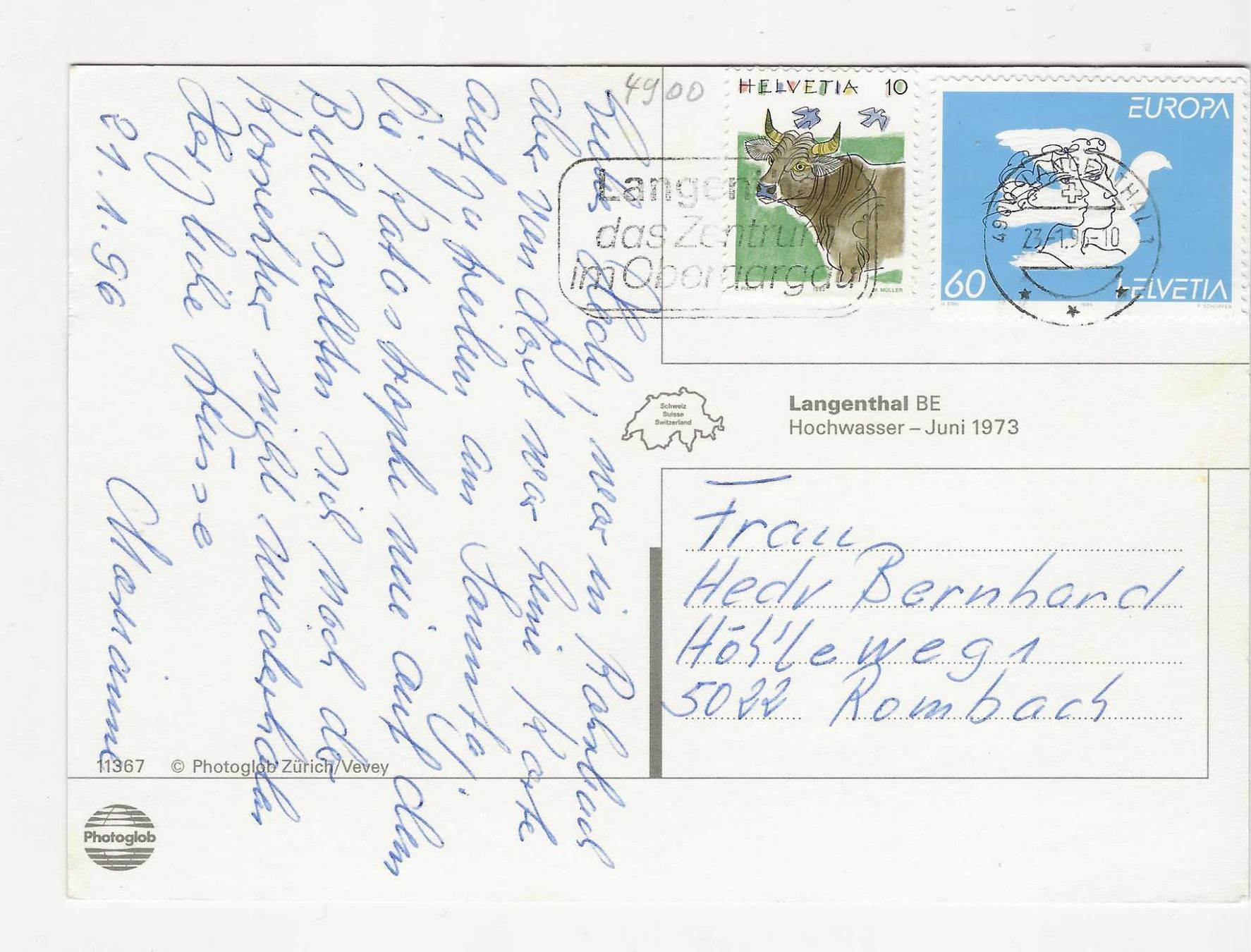 Cartoline postali: LANGENTHAL / BE    HOCHWASSER  JUNI  1973 – Usato da Küttigen venduto da rolypo 1