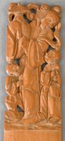Antike chinesische Holz Schnitzerei "Guanyin mit Kindern"