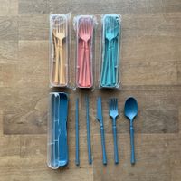 4xBesteck mit Box, NEU, für unterwegs Party,Picknick,Camping