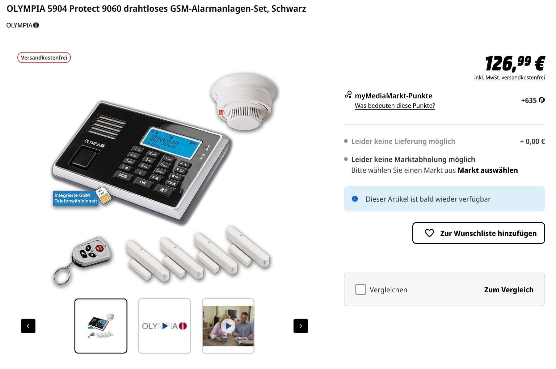 Sistemi d'allarme: Olympia Protect 9060 Alarmanlage NEU – Nuovo e nell'imballaggio originale da Lohn-Ammannsegg venduto da Solosolution_GmbH