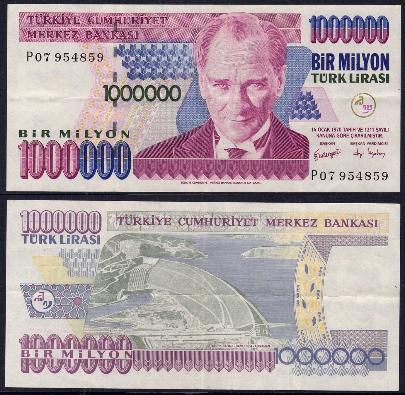 Billet de banque 1000000 Bir Milyon 1970 Turk Lirası (D'occasion) à La ...