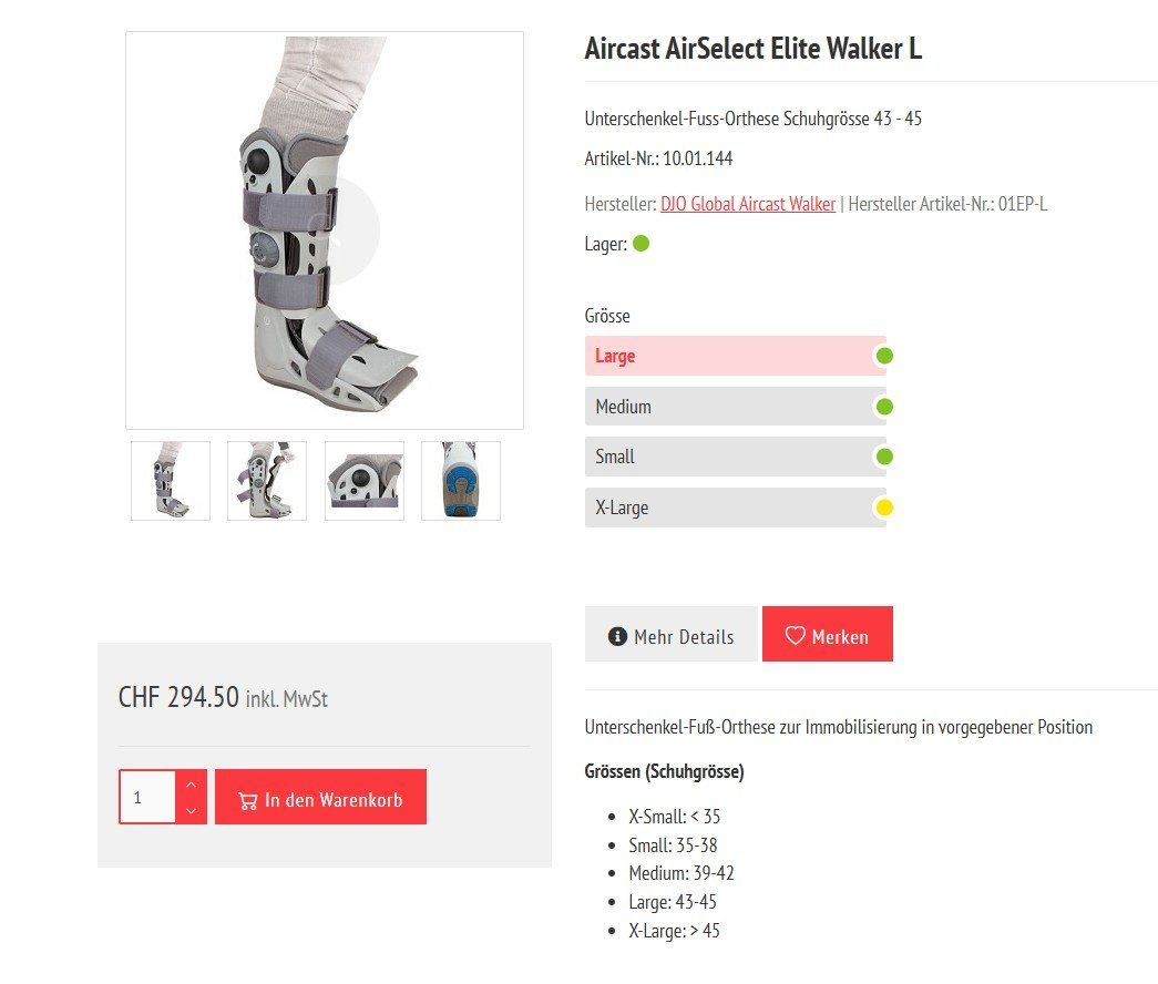 Attrezzature mediche: Aircast AirSelect Elite Walker gr. L (43-45) – Usato da Sempach venduto da sta_p662 4