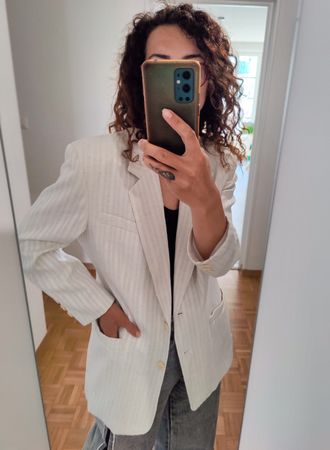 Vintage Ivory Pinstripe Blazer, Linen Blend Spring Style
