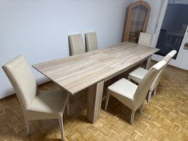 Ausziehbarer Esstisch 180–260 cm inkl. 6 Stühle