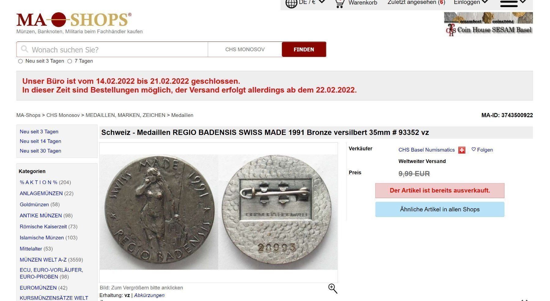 Medaglie: Abzeichen Swiss Made - 1991 • Regio Badensis – Usato da Würenlos venduto da KKMeister 2