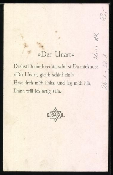 Cartoline postali: Arthur Thiele: Kleines Kätzchen im Nach – Usato da Berlin venduto da bartko-reher 1