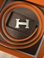 Cintura Hermès H in pelle arancione e pelle marrone misura 1