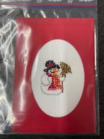 Gestickte Weihnachtskarte, Kreuzstich, Schneemann, neu