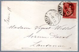 1878 BELEG GENEVE-LAUSANNE SITZENDE HELVETIA 10 FRANCO  EW51