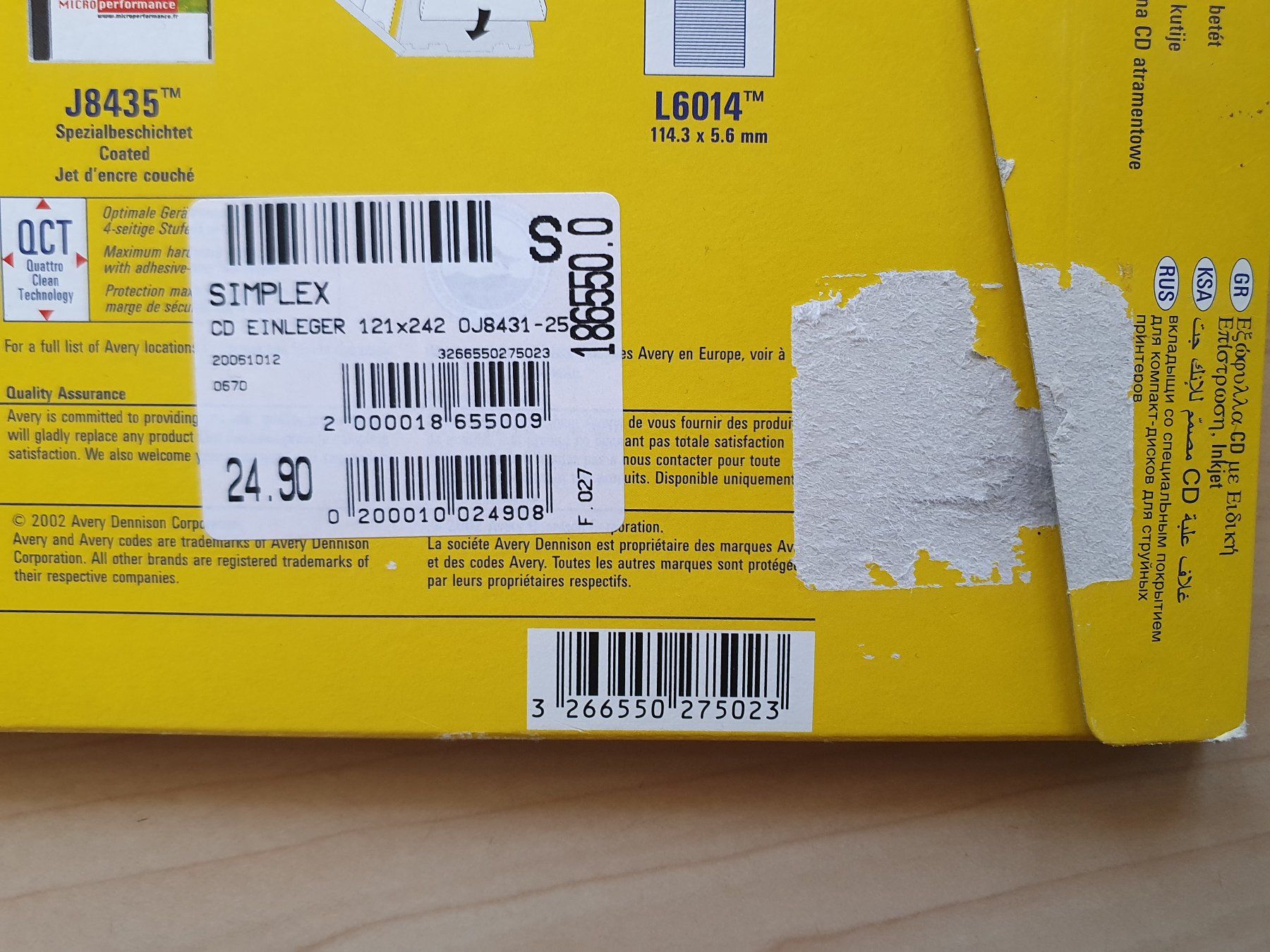 Avery Zweckform Carta: AVERY Zweckform J8431 Inkjet CD/DVD Einleger/Inserts, 24 Stk – Nuovo (secondo la descrizione) da Worb venduto da FroLok 4
