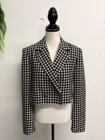 Zara kurzer Blazer M schwarz weiss kariert cropped