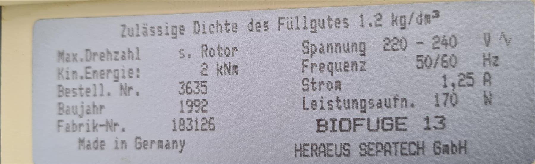 Tutte le macchine: Heraeus Biofuge 13 – Usato da Niederdorf venduto da LeptonAG_Labor 7