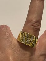Grosse bague unisexes plaquée 60 sertie petits zircons neuve