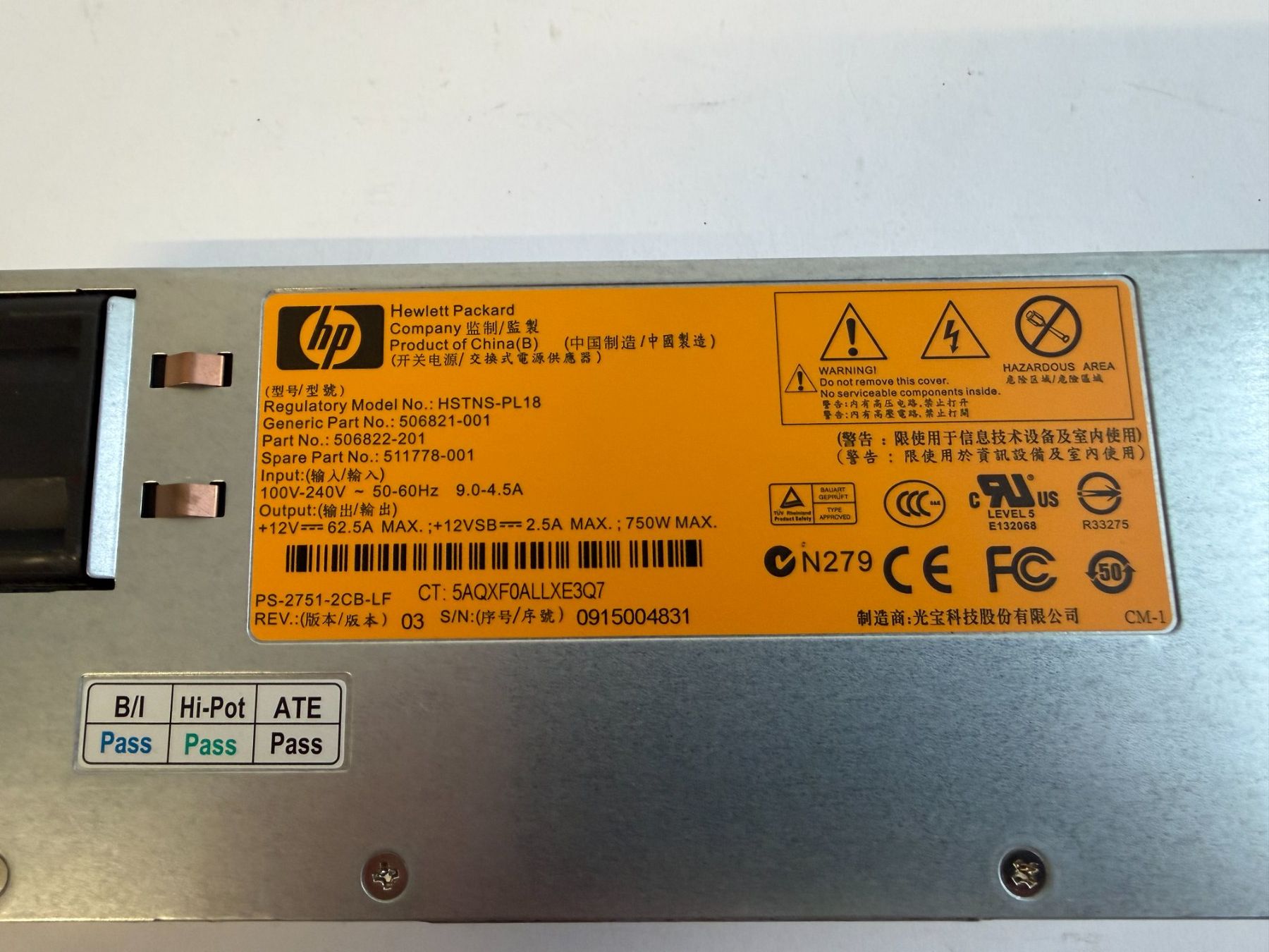 Hewlett Packard Server: HP Power Supply 750W, Hot Plug, Server ProLiant – Usato da Huttwil venduto da Thoste 1