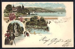 Litho Zürich, Alphornbläser, Teich, Pa