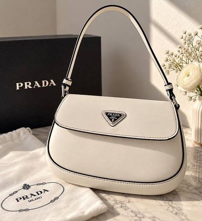 PRADA Cleo Schultertasche Weiss Leder  Original