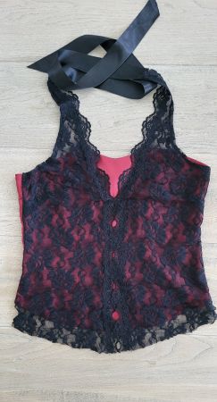 Schickes Spitzen-Top, Neckholder mit Seidenband, Gr. S