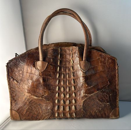 Vintage Große Krokodil Leder Tasche Braun Echtleder Unikat