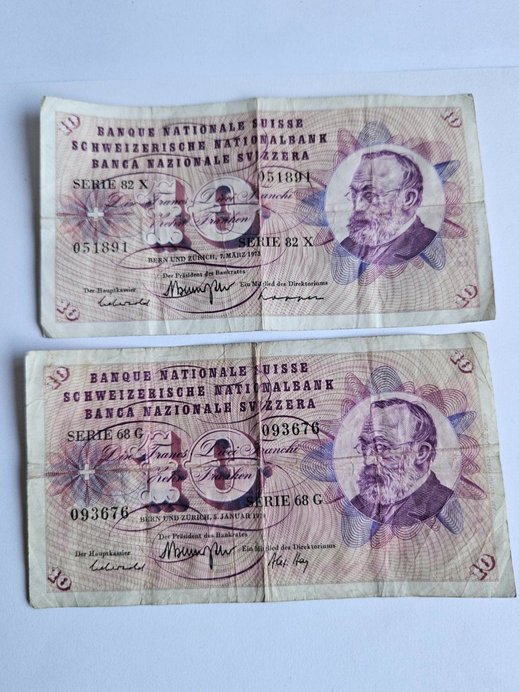 Banknoten: Billets 10 Francs Suisses lots 2 pièces état usagé – Gebraucht aus St-Barthélemy VD von trak98p