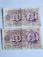 Billets 10 Francs Suisses lots 2 pièces état usagé