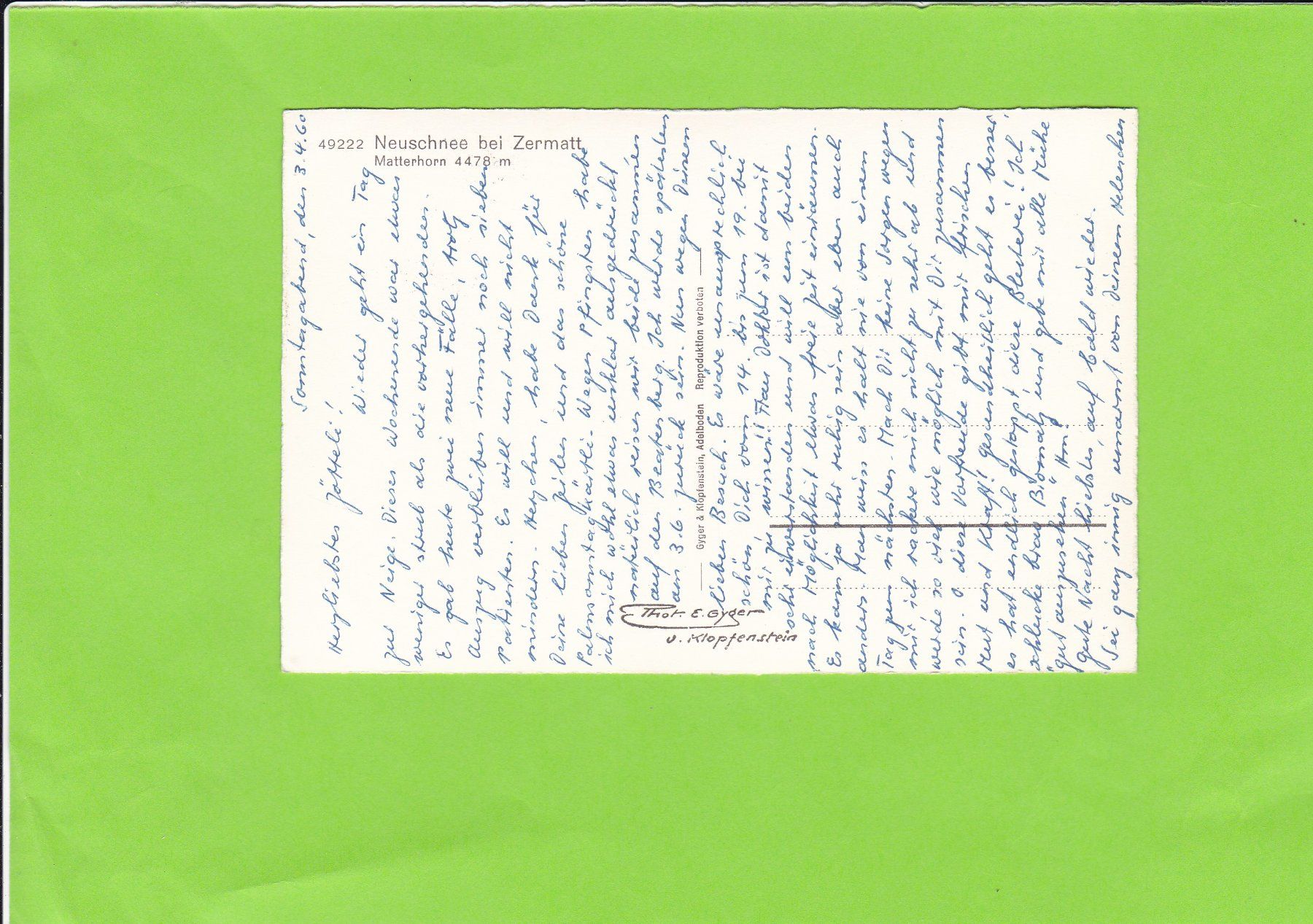Cartoline postali: 49222 Neuschnee bei Zermatt – Usato da St. Peterzell venduto da neckertal 1