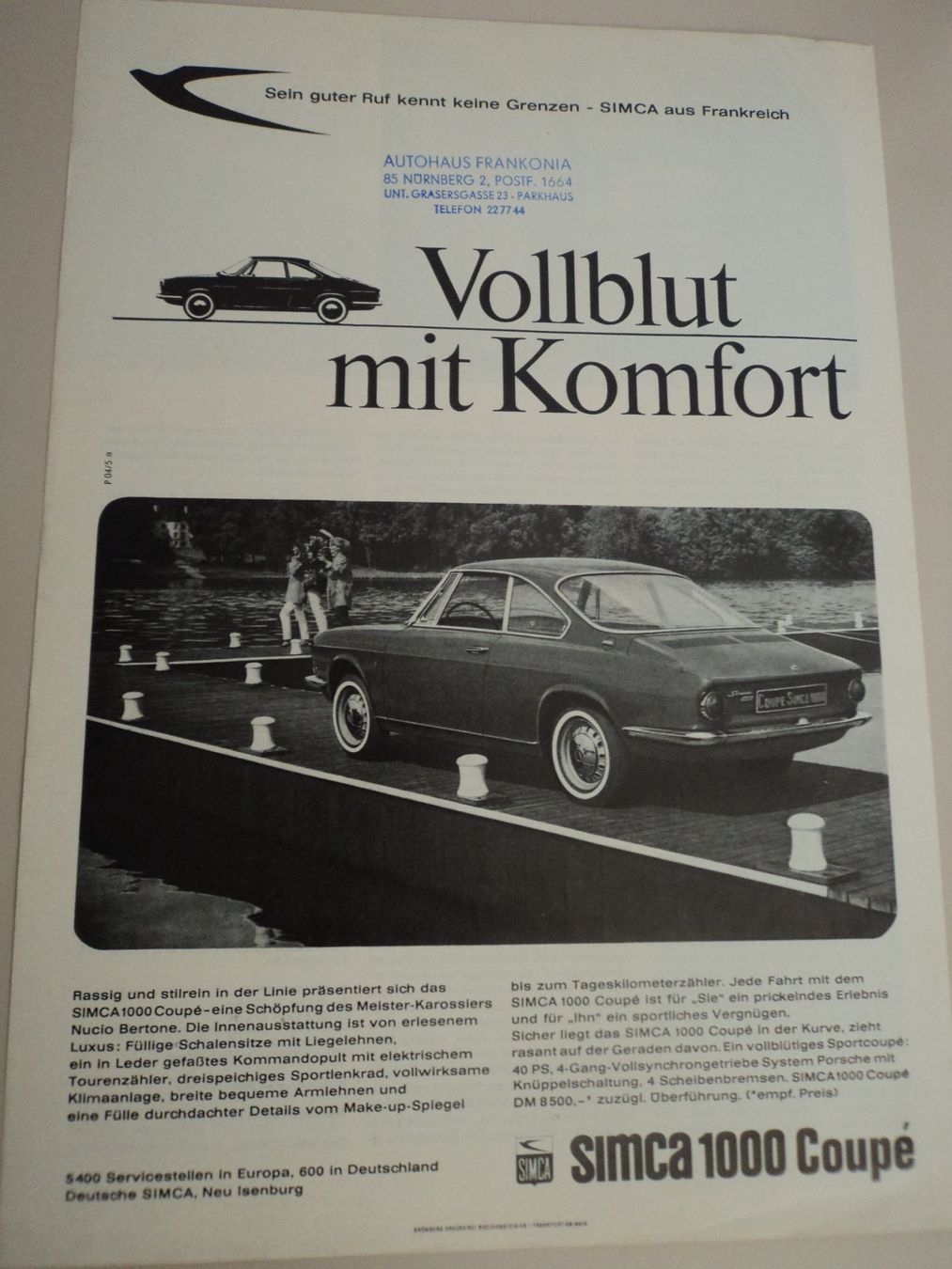 Simca Documenti: Prospekt Testbericht Simca 1000 Bertone Coupè 1965 – Usato da Schwarzenburg venduto da modelCARama 2