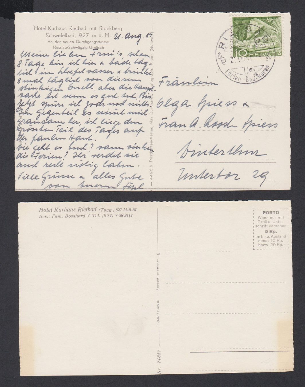 Cartoline postali: Rietbad  SG   -   2 alte Ansichtskarten vom Kurhaus – Usato da Vitznau venduto da Ropaku 1