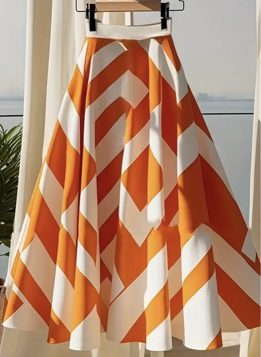 Gonne: Chic Maxi Gonna arancione e bianca a zigzag -estiva – Nuovo e nell'imballaggio originale da Gordevio venduto da LanaZimm 2