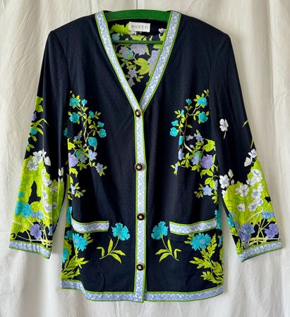 Dunkelblaue Blusenjacke mit Blumenmuster, Botto (IT)
