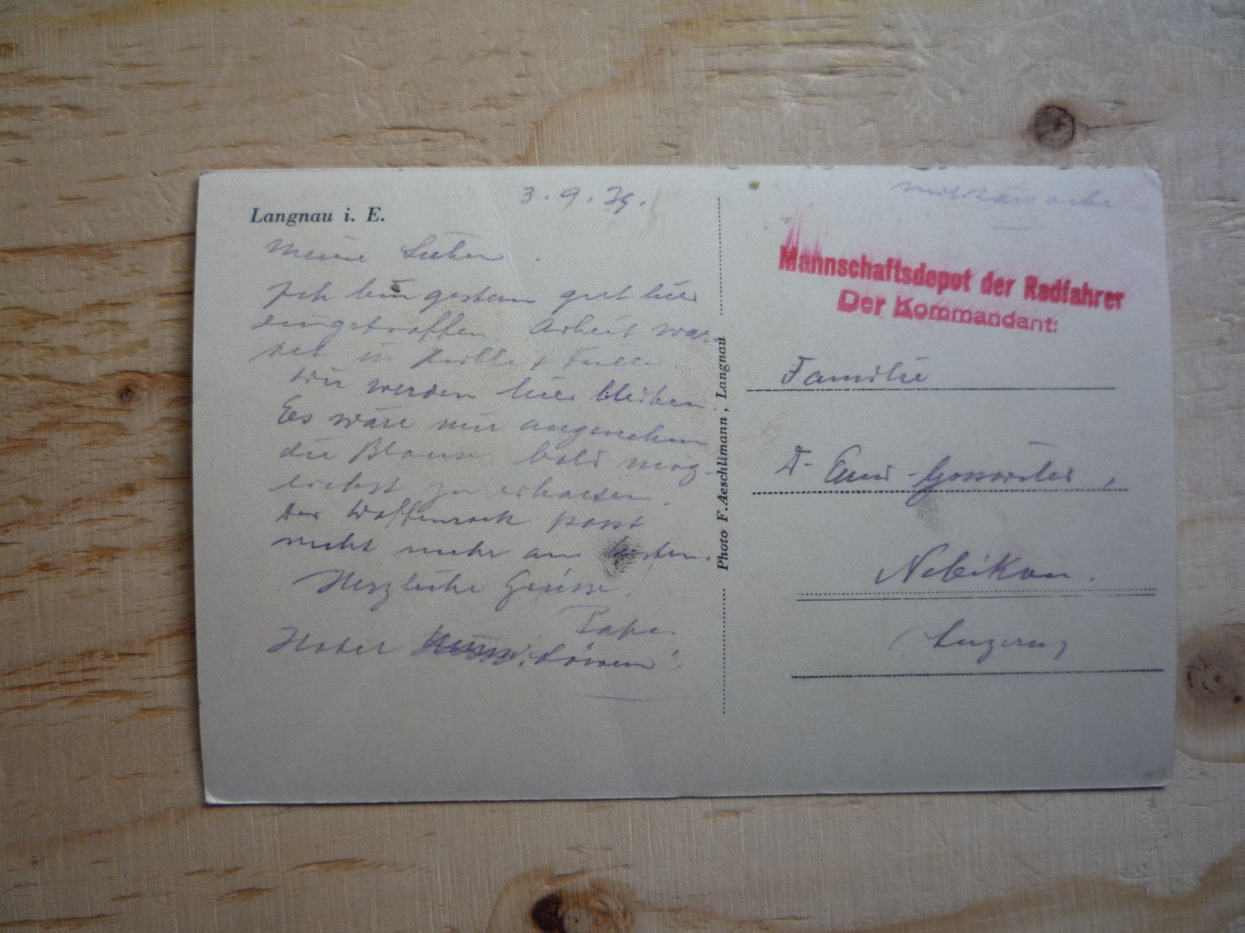 Cartoline postali: Langnau i.E., 3.9.75, Feldpost – Usato da Rieden SG venduto da Brockehuesli 2